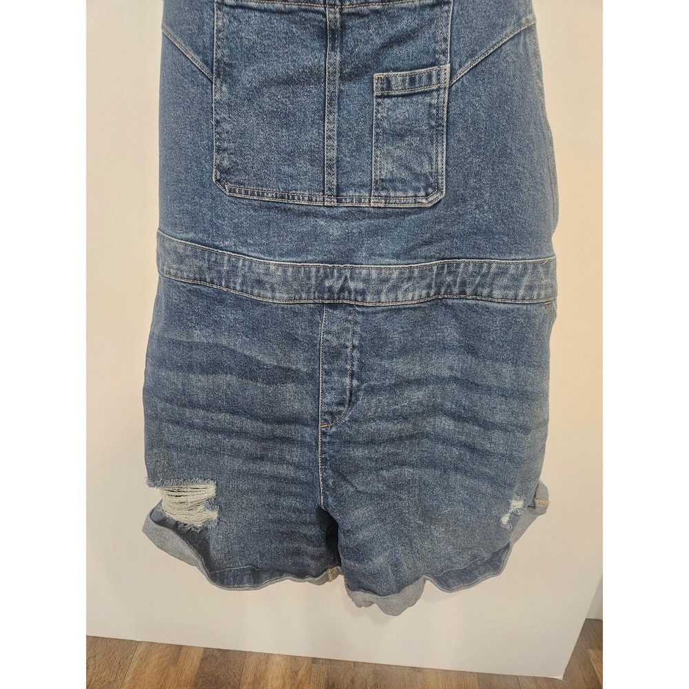 Lane Bryant Rainbow Strap Denim Boyfriend Overalls Shorts Distressed Blu Size 28 - Picture 7 of 9